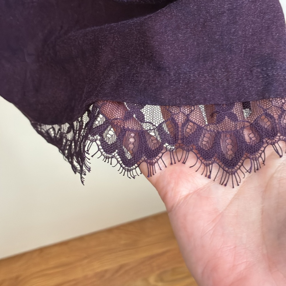 Logo by Lori Goldstein  Printed Swing Top with Lace Hem Midnight Purple - Picture 4 of 6